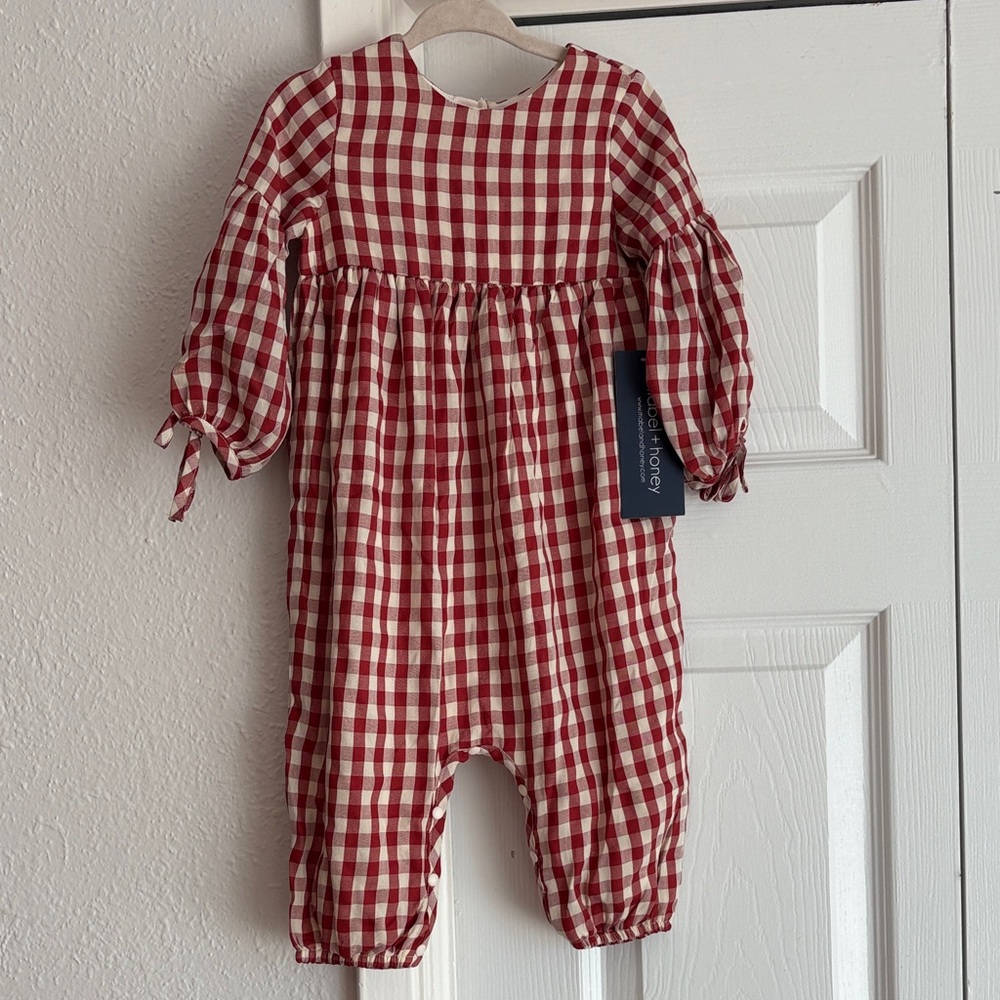 Mabel + Honey Baby Girl Red Cream Gingham Romper Jumpsuit
